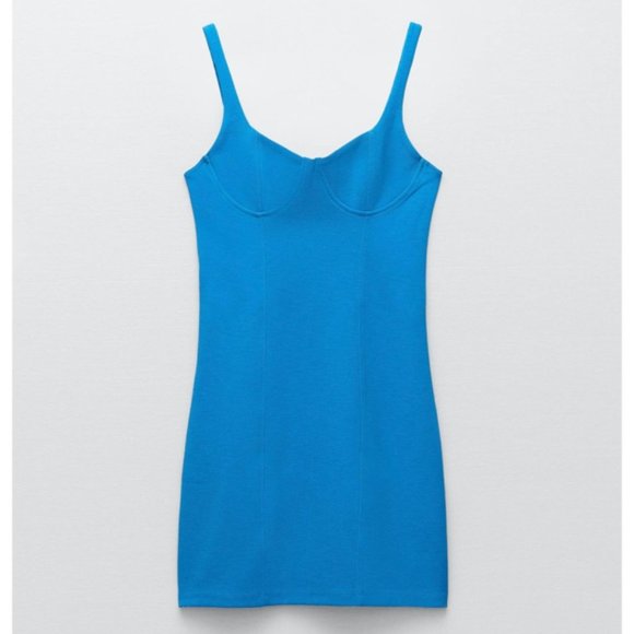 Zara Dresses & Skirts - Zara Corset Stitch Mini Bodycon Blue Dress S - NEW